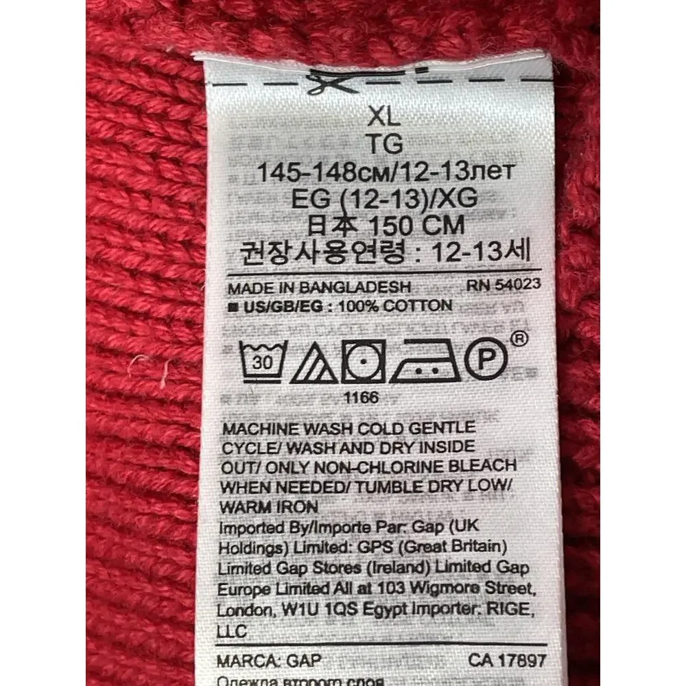 Gap Kids Sweater Dress Girls XL‎ 12-13 Red Cable Knit Cotton Long Sleeve Warm